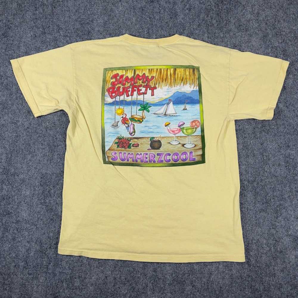 Jimmy Buffett T-Shirt Mens L Yellow Summerzcool Tour 09 Graphic Short Sleeve Tee